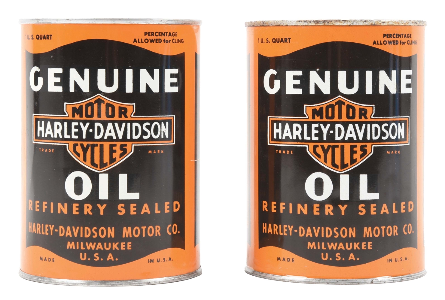 COLLECTION OF 2: NOS HARLEY-DAVIDSON MOTORCYCLES GENUINE OIL 1 QT. CANS.