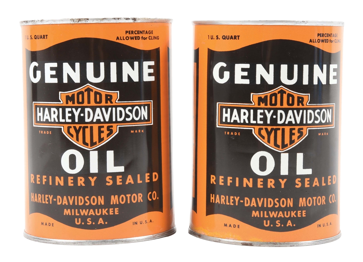 COLLECTION OF 2: GENUINE HARLEY-DAVIDSON MOTORCYCLE OILS 1 QT. CANS.