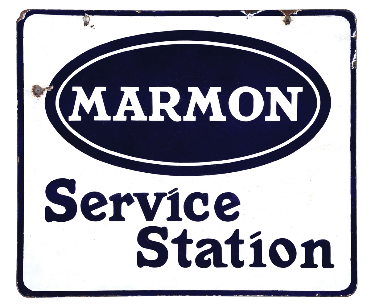 PORCELAIN MARMON SERVICE STATION SIGN.