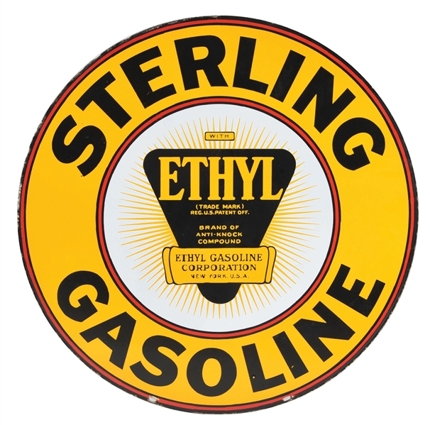 STERLING GASOLINE PORCELAIN SIGN W/ ETHYL LOGO.