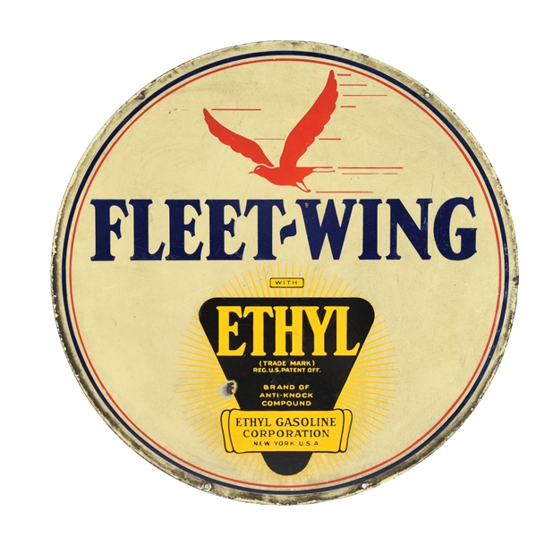 FLEET-WING WITH ETHYL PORCELAIN CURB SIGN W/ BIRD GRAPHIC.