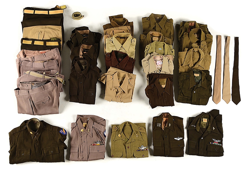 LARGE LOT OF US WWII US ARMY AIR FORCE OFFICERS QUALITY SHIRTS, SOME WITH WINGS AND INSIGNIA. 