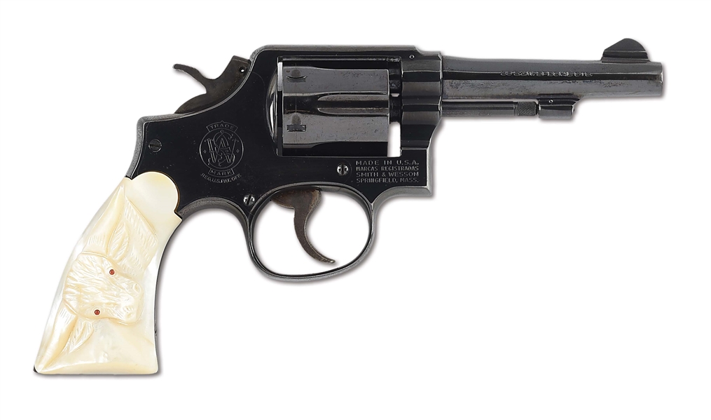 (C) SMITH & WESSON 10-7 .38 SPECIAL DOUBLE ACTION REVOLVER WITH STEERHEAD CARVED PEARL GRIPS.