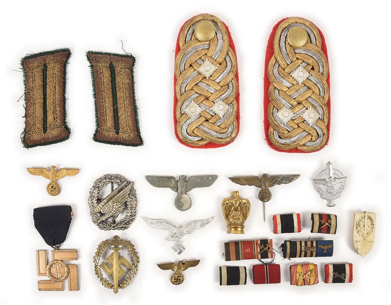 LOT OF GERMAN WWII BADGES, PATCHES, TINNIES, AND OTHER INSIGNIA.