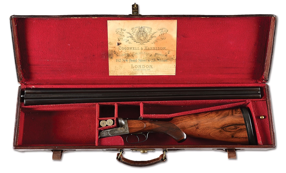 (C) COGSWELL AND HARRISON 12 BORE SIDE BY SIDE SHOTGUN IN CASE. 