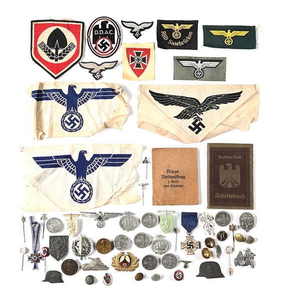 LOT OF GERMAN WWII TINNIES, MEDALS, AND INSIGNIA.