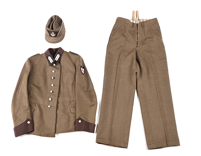 LOT OF 3: THIRD REICH RAD LEADER TUNIC, TROUSERS, AND CAP.