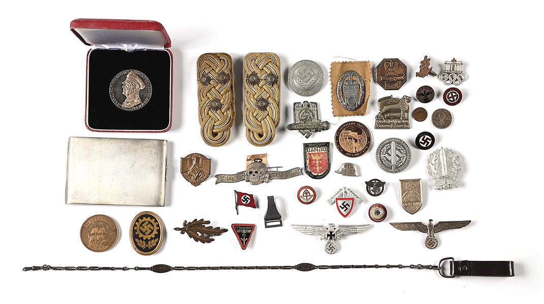 LOT OF MISCELLANEOUS THIRD REICH PINS, INSIGNIA, AND TINNIES.
