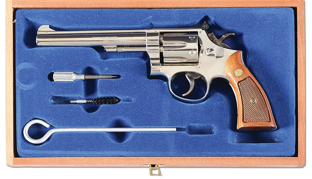 (M) EXTREMELY RARE 1 OF 15 NICKEL FINISHED SMITH & WESSON 17-3 K-22 DOUBLE ACTION REVOLVER.