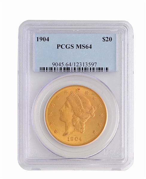 1904 $20 GOLD LIBERTY, PCGS MS64