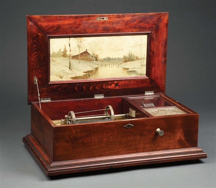 COIN-OPERATED "C" MODEL CAPITAL CUFF BOX IN MAHOGANY CASE