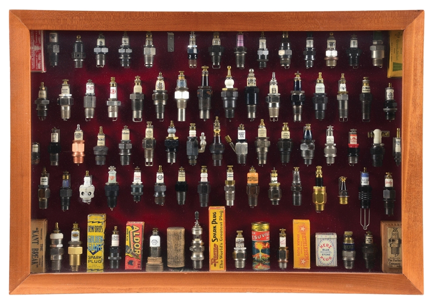 OUTSTANDING AUTOMOTIVE SPARK PLUG COLLECTION W/ DISPLAY CASE. 