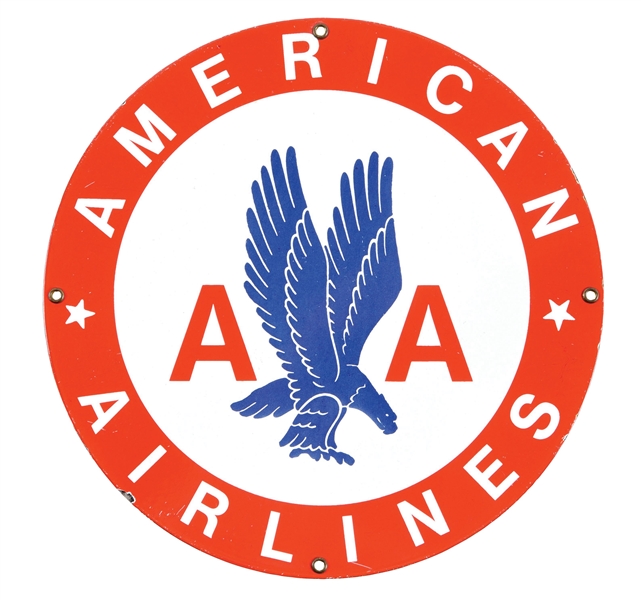 AMERICAN AIRLINES PORCELAIN SIGN W/ EAGLE GRAPHIC. 