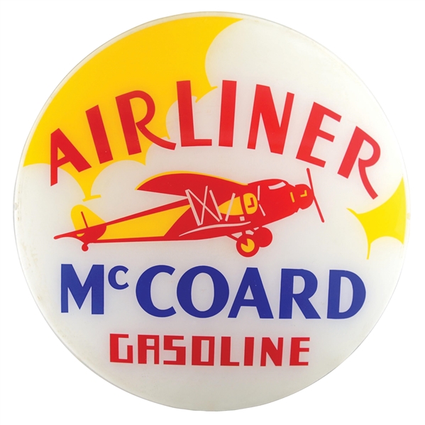 MCCOARD AIRLINER GASOLINE SINGLE 13.5" GLOBE LENS W/ AIRCRAFT GRAPHIC. 