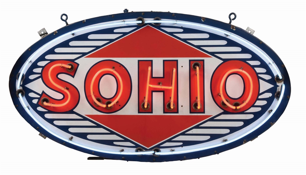 RARE SOHIO GASOLINE PORCELAIN NEON SERVICE STATION SIGN.