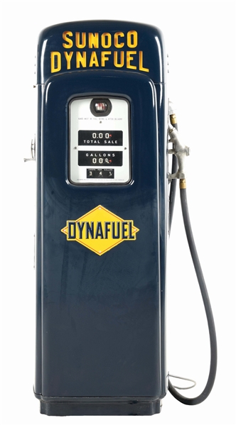 M&S MODEL #80 GAS PUMP W/ SUNOCO DYNAFUEL SCRIPT TOP. 