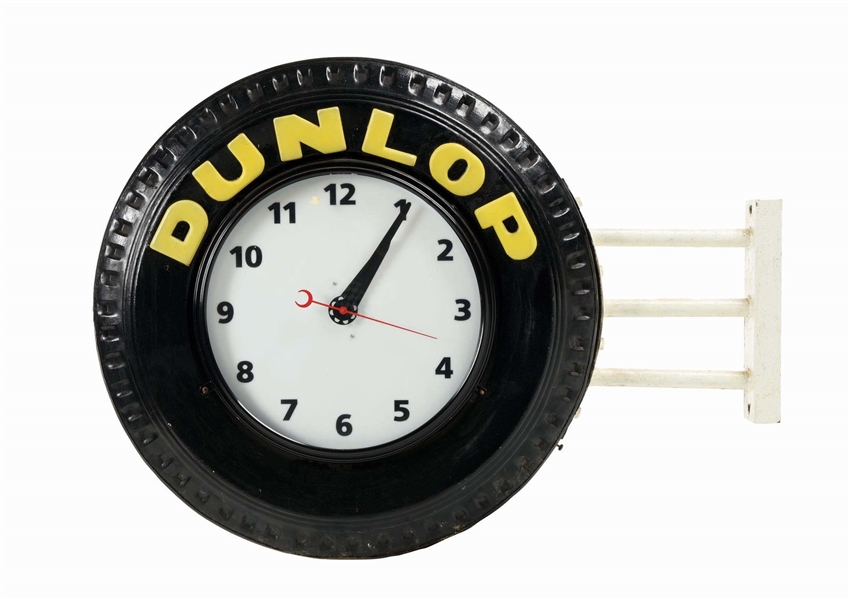 UNIQUE DUNLOP TIRES SERVICE STATION ADVERTISING NEON CLOCK. 