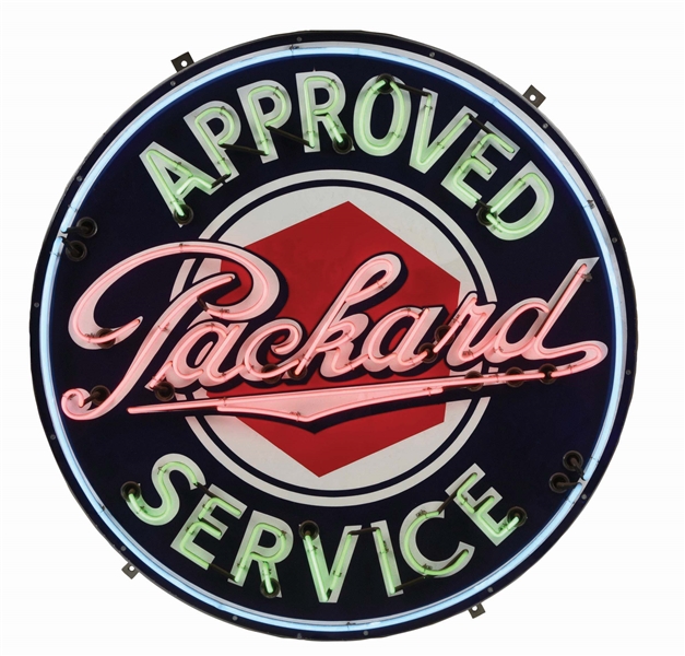 PACKARD APPROVED SERVICE PORCELAIN SIGN W/ ADDED NEON. 