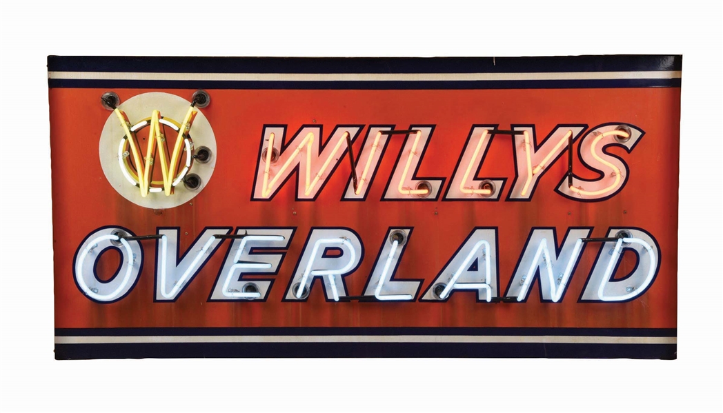 WILLYS OVERLAND AUTOMOBILES PORCELAIN NEON SIGN.