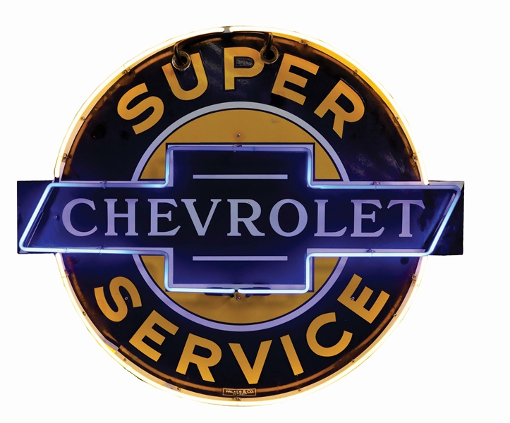 CHEVROLET SUPER SERVICE PORCELAIN NEON SIGN.