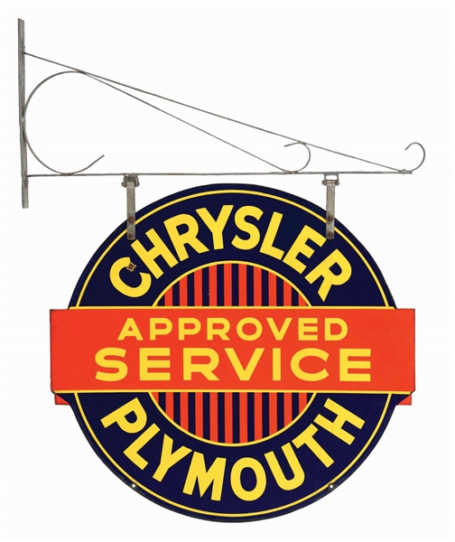 CHRYSLER PLYMOUTH SERVICE PORCELAIN SIGN W/ BRACKET.