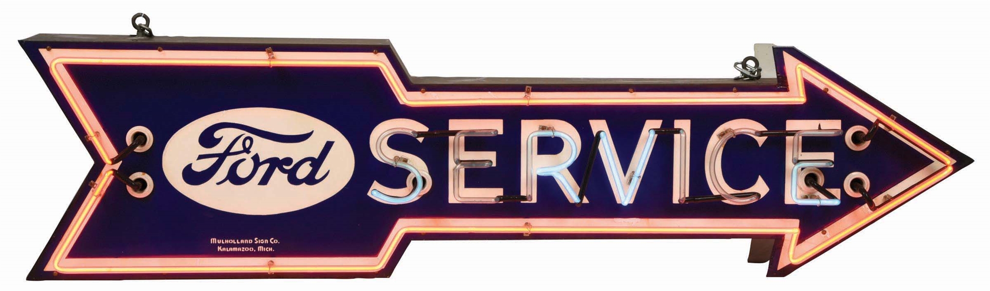 FORD AUTOMOBILE SERVICE ARROW PORCELAIN NEON SIGN.