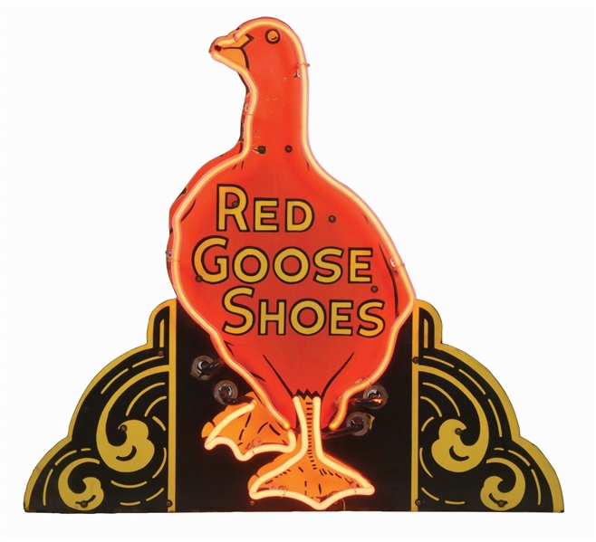 RED GOOSE SHOES PORCELAIN NEON SIGN.