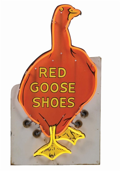 RED GOOSE SHOES DIE CUT PORCELAIN NEON SIGN.