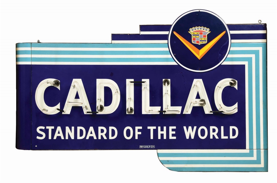 CADILLAC "STANDARD OF THE WORLD" PORCELAIN NEON SIGN.