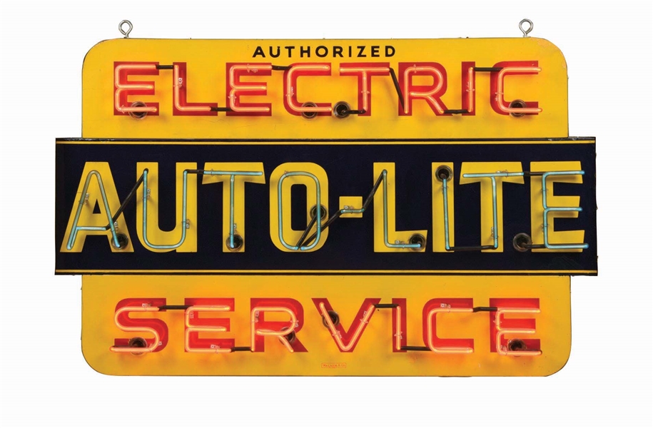 AUTO-LITE ELECTRIC SERVICE PORCELAIN NEON SIGN.