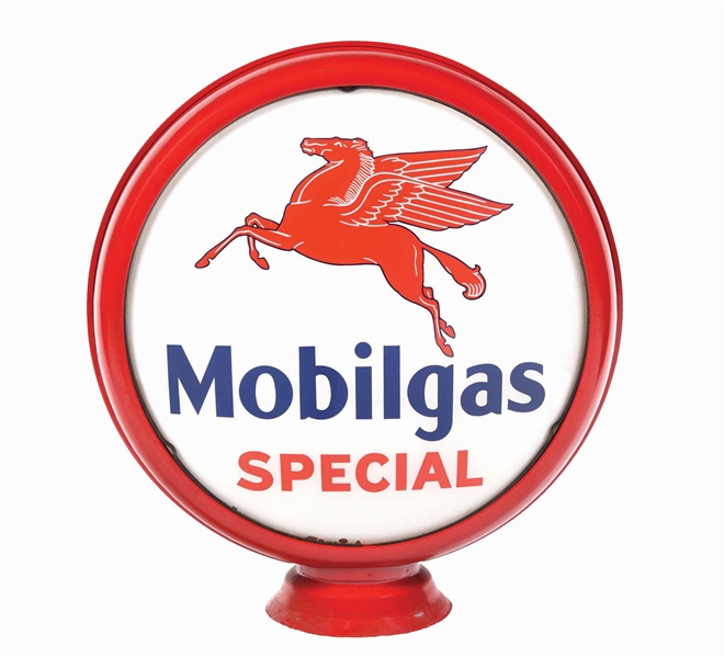 MOBILGAS SPECIAL GASOLINE COMPLETE 16.5" GLOBE ON HIGH PROFILE BODY.