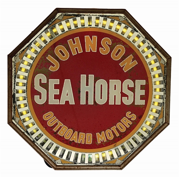 JOHNSON SEA HORSE OUTBOARD MOTORS LIGHT-UP NEON SPRINNER SIGN.