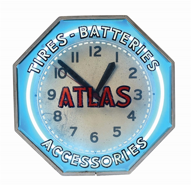 ATLAS TIRES - BATTERIES ACCESSORIES NEON CLOCK.