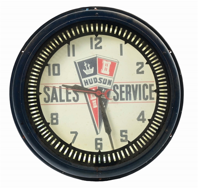 HUDSON SALES AND SERVICE NEON CLOCK.