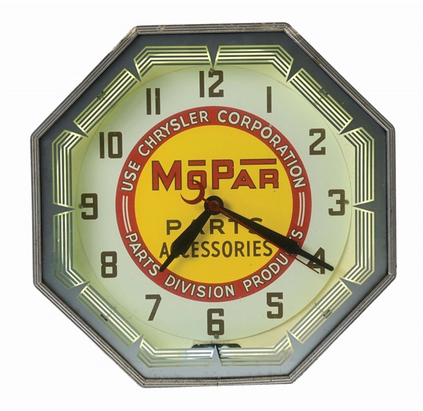 MOPAR CHRYSLER PARTS & SERVICE NEON CLOCK. 