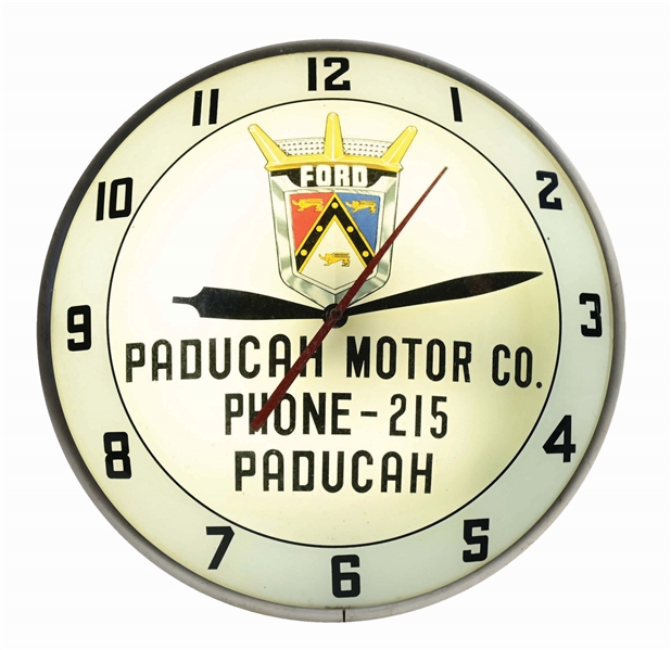 FORD DOUBLE BUBBLE CLOCK WITH JUBILEE SHIELD LOGO. 