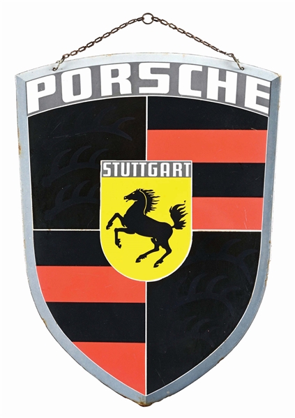 PORSCHE AUTOMOBILES PORCELAIN SHIELD SIGN.