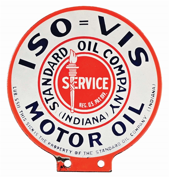 STANDARD OIL COMPANY "ISO-VIS" MOTOR OILS PORCELAIN LUBSTER SIGN.