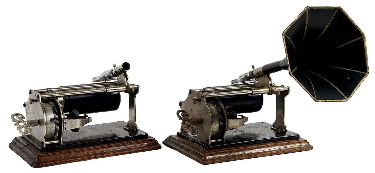 PAIR OF WIND-UP GRAPHOPHONES.