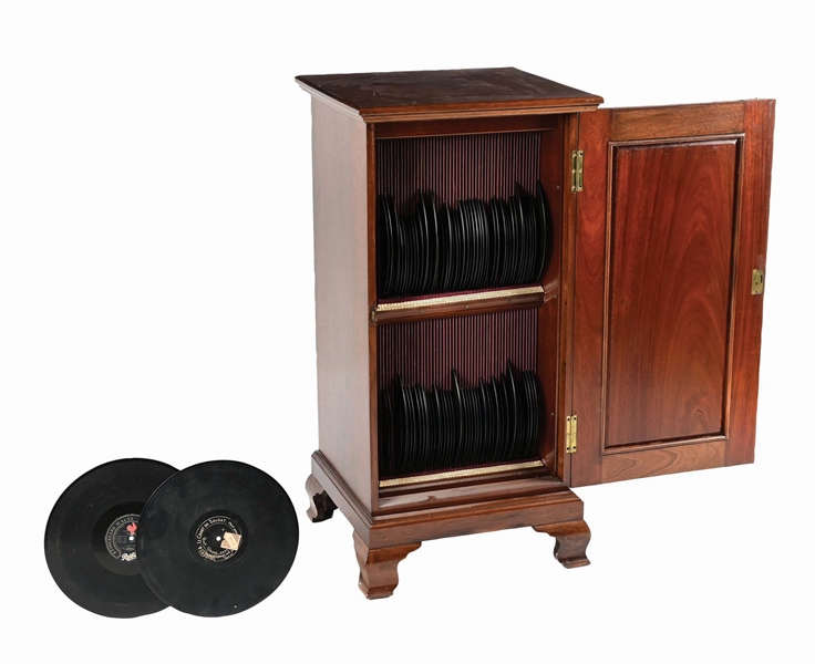 WOOD MUSIC CABINET FULL OF PATHE RECORDS