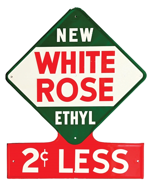 WHITE ROSE ETHYL EMBOSSED TIN SIGN.