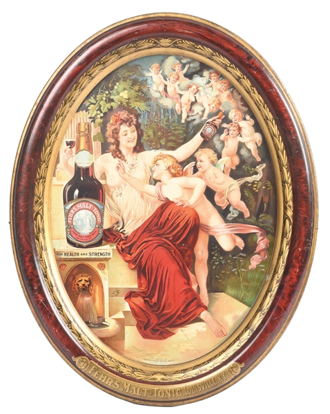 SELF-FRAMED FEHRS MALT-TONIC TIN SIGN W/ CHERUB GRAPHIC.