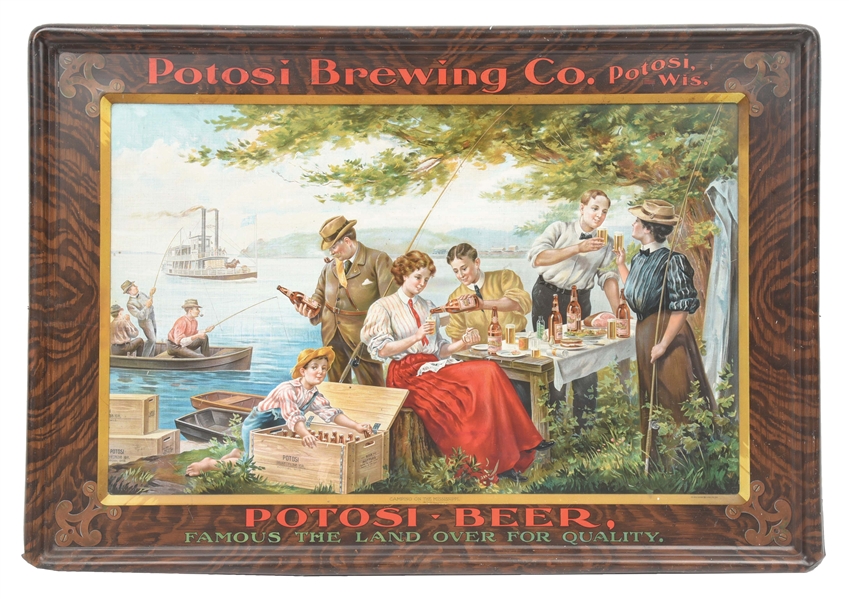 POTOSI BREWING CO. SELF-FRAMED TIN LITHOGRAPH W/ PICNIC GRAPHIC.