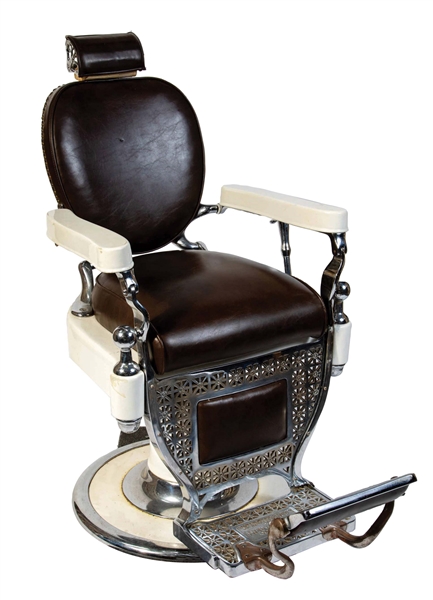 EARLY PORCELAIN THEO-A-KOCHS BARBER CHAIR.