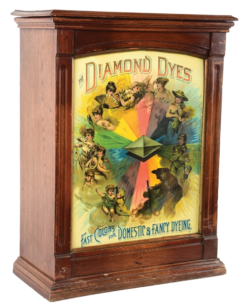 DIAMOND DYES WOOD ADVERTISING CABINET.