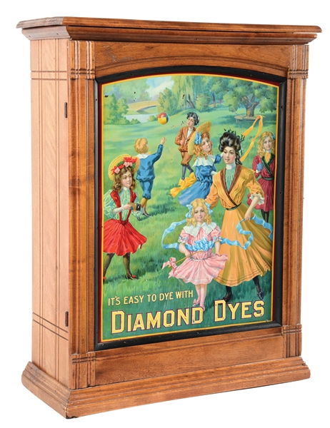 DIAMOND DYES CABINET W/ COLORFUL FAMILY IN THE PARK GRAPHIC.