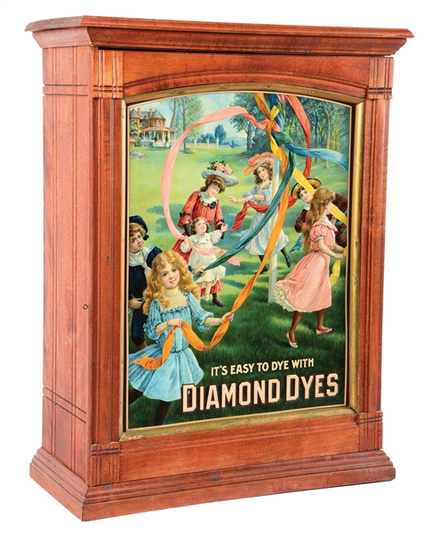 DIAMOND DYES CABINET W/ COLORFUL CHILDREN PLAYING GRAPHIC.
