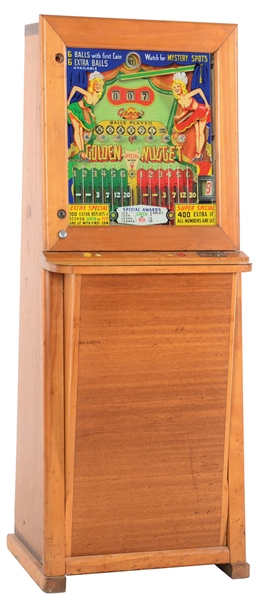 5¢ GENCO GOLDEN NUGGET UPRIGHT PINBALL ARCADE GAME.