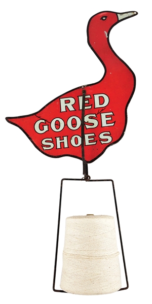 RED GOOSE SHOES DIE-CUT TIN SIGN & STRING HOLDER.
