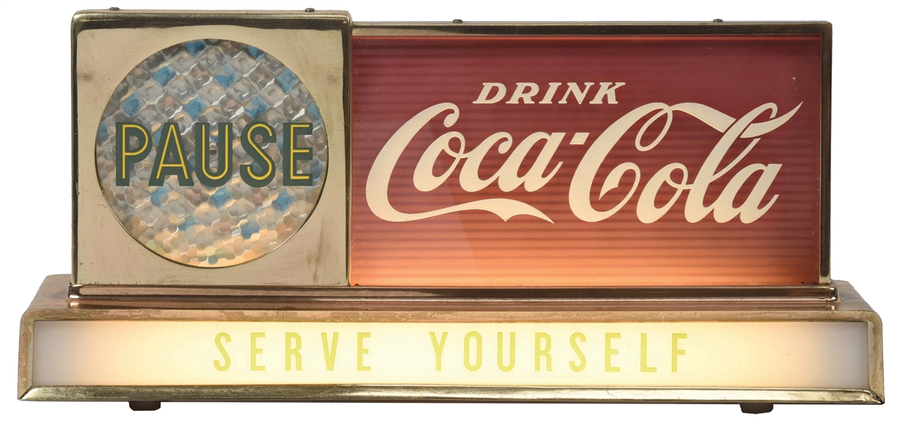 COCA-COLA LIGHT-UP "SERVE YOURSELF" COUNTERTOP SIGN.